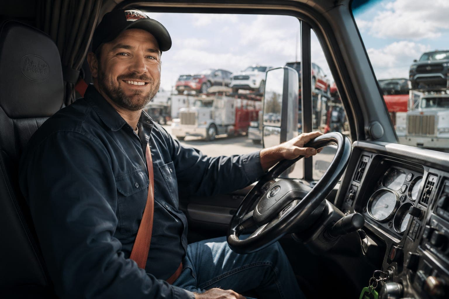 Great West Auto driver in cab at the terminal